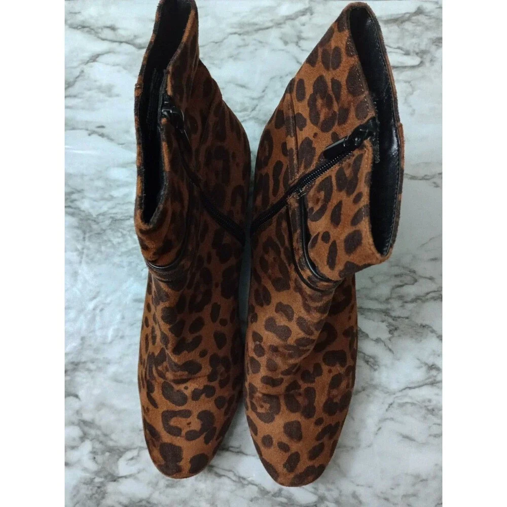 IMPO Leopard Cheetah Print Ankle Boots Gold Color Accent Zipper Size 9M